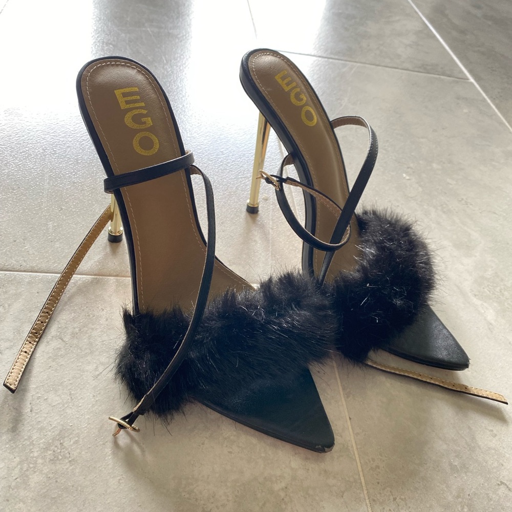 Plush-Dreams Pointed Toe Fluffy Metallic Heel In … - image 5